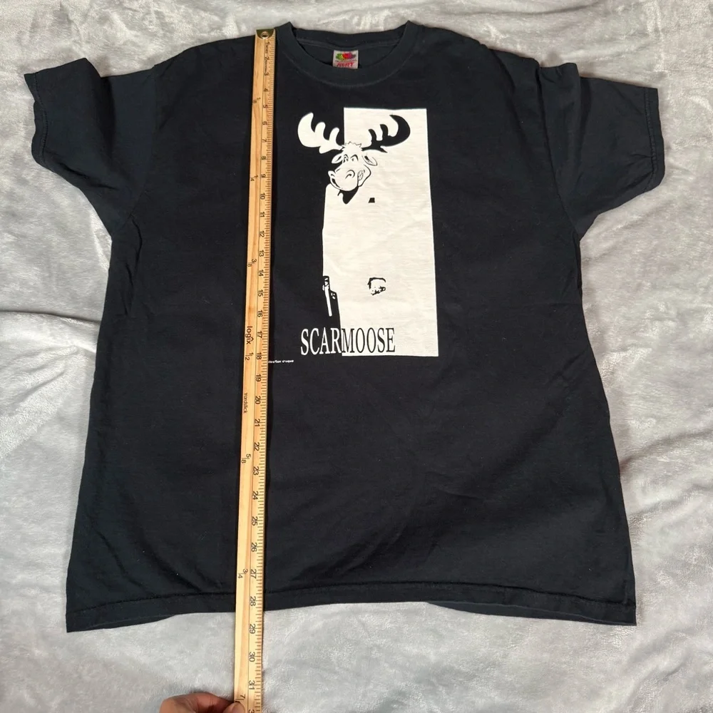 Vintage Scarface Moose Parody T Shirt Mens XL Slim Fit Funny Washed Black Y2K - Picture 6 of 6